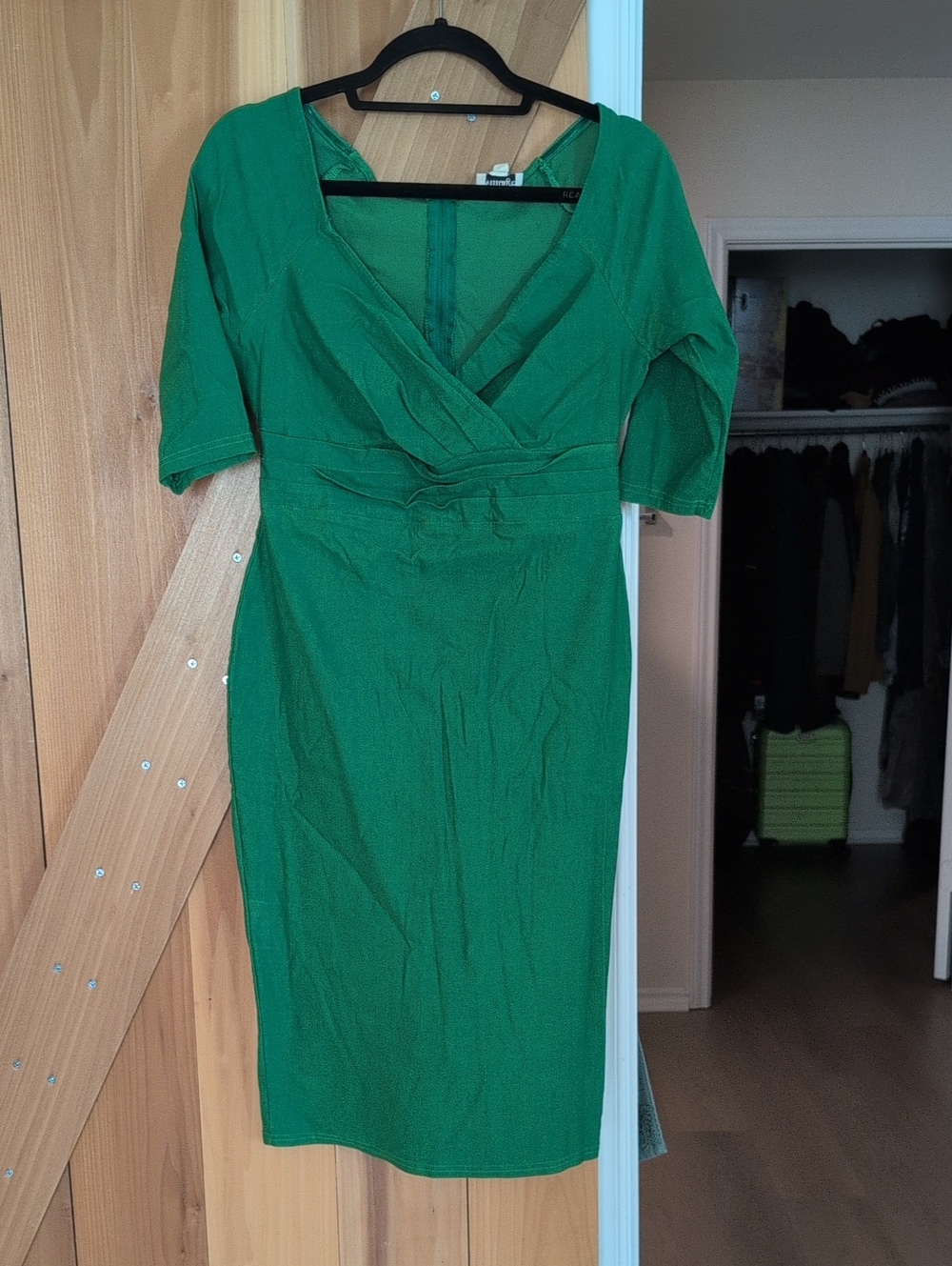 Unique Vintage Green Wrap Midi Dress